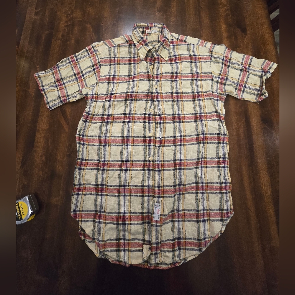 1960s Cotton Country Tweed Knit Short Sleeve Button Down